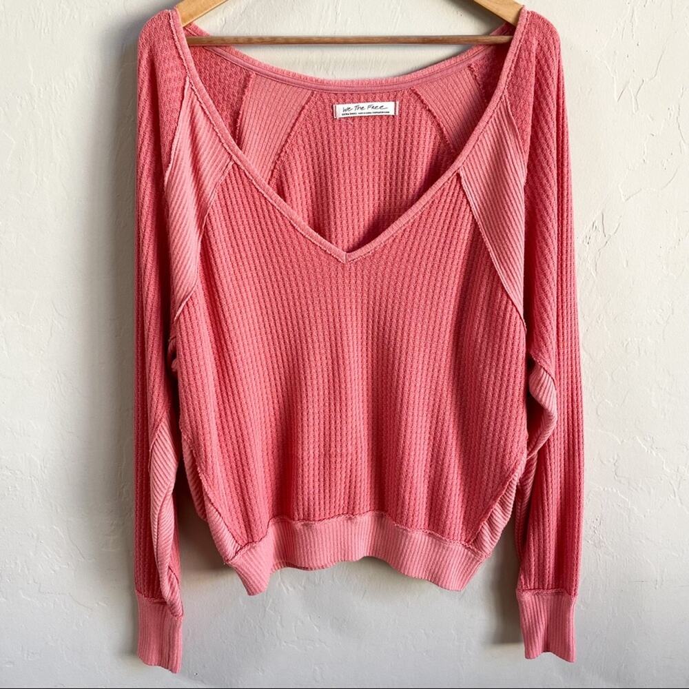 Free People Santa Clara Pink Thermal Long Sleeve Top - Picture 2 of 7